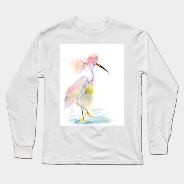 Heron Long Sleeve T-Shirt by PaintsPassion